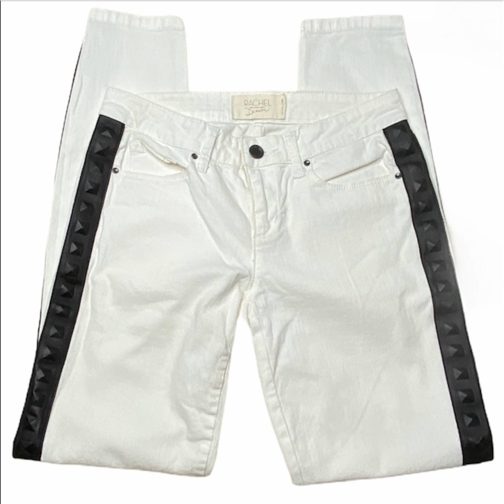 Rachel Roy Denim White & Black Tuxedo Skinny Jeans 26